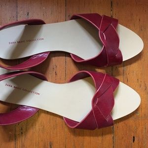 Red leather art deco slingback flat sandals